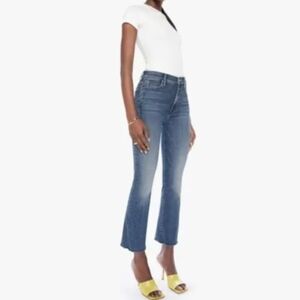 MOTHER Women's Mid Blue Cropped Flare Jeans